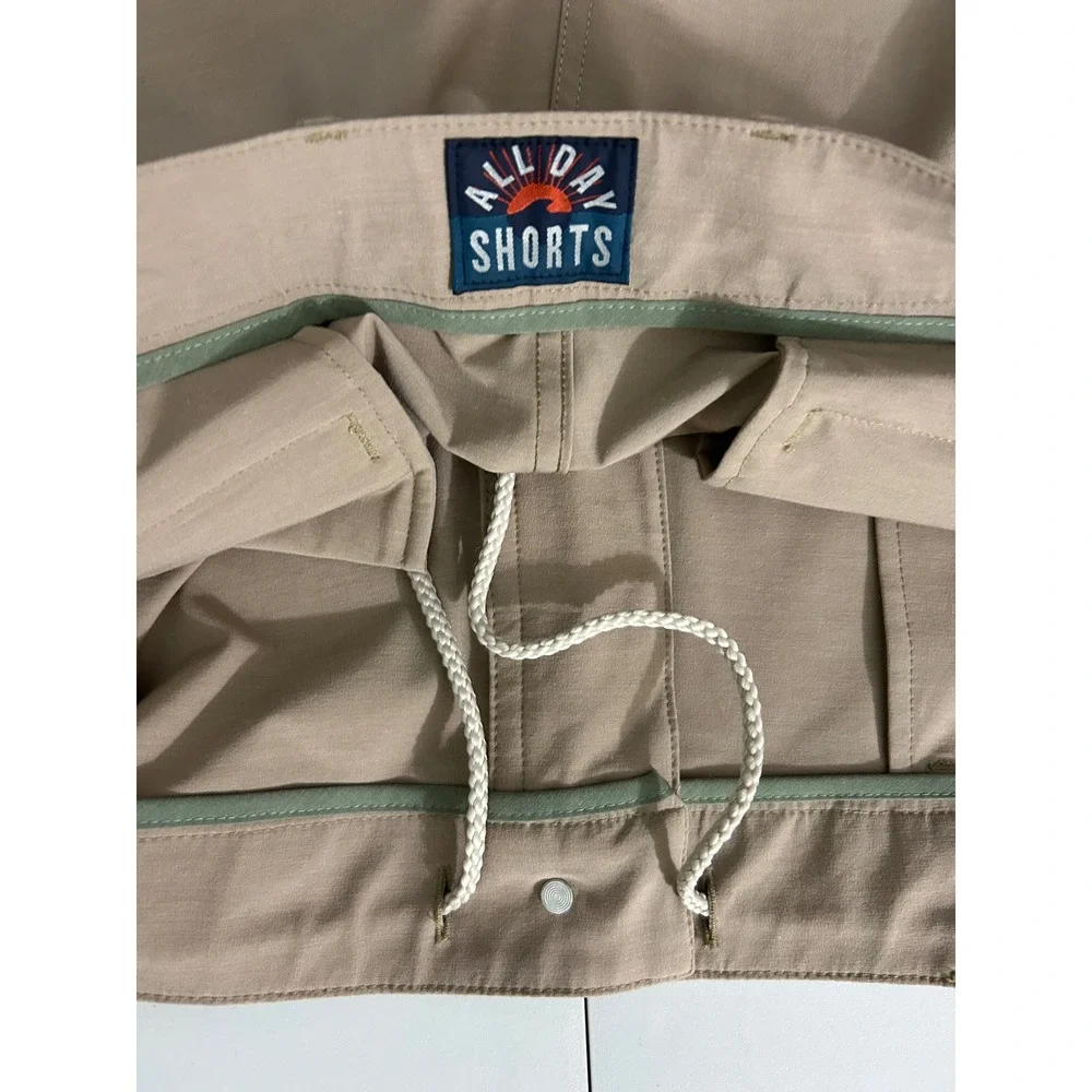 Faherty All Day Shorts Mens 38 Khaki Tan Drawstring Stretch‎